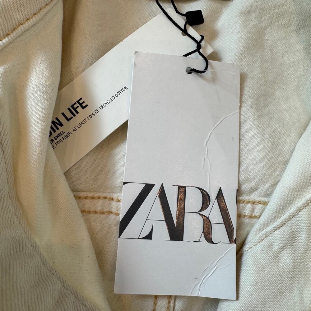 ZARA Cream White Western Fringe Studded Denim Jacket NWT Size Small - Picture 8 of 14